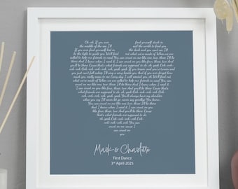 Letra de canción personalizada impresa / Regalo personalizado para bodas, aniversarios o cumpleaños / Arte mural para el primer baile o canción especial VA196