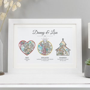 Custom met, engaged married map print |  Choose any 3 life events VA057