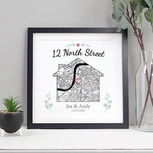 Gepersonaliseerde nieuwe huiskaart cadeau | Aandenken housewarming op maat | Uniek woondecoratie | Perfect verhuiscadeau | VA004