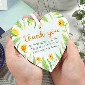 Merci tournesol pédagogue cadeau | Poème de cœur en bois fait à la main | Fin de trimestre TA présent | Petit cadeau de fin d’études LC010