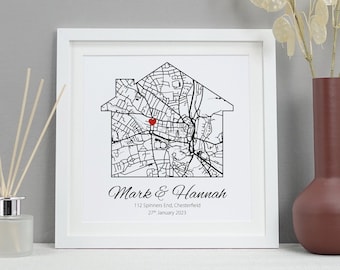 Gepersonaliseerde thuiskaartafdruk | Nieuw huiscadeau | Housewarmingcadeau | Aangepaste First Home-muurkunst | VA233