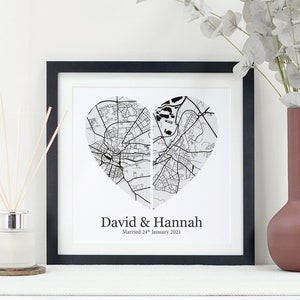 Personalised Black and White Map Print *ANY TWO LOCATION* | VA149