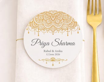 Personalised Indian Wedding Place Names | Mandala Acrylic Name Tags | Gold Wedding Table Decor | Custom Guest Name Place Settings UK VA037
