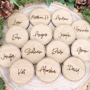 Wooden table place names | Wedding circle place setting VA195