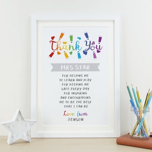 Personalised rainbow teacher thank you gift | Nursery preschool school leavers present | End of term teacher appreciation print VA157