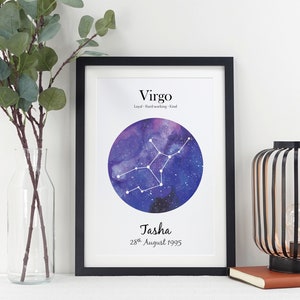 Personalised Star Sign Print | Custom Horoscope Zodiac Gift | Unique Astrology Wall Art | Perfect Birthday Gift | VA048