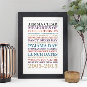 Personalised leaving gift for colleague | Custom work memories print | Choice of colours VA045