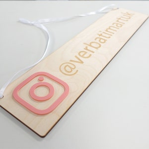 Personalised Social Media Sign | Custom Wooden Instagram Plaque for Business, Coffee Shop, or Craft Fair Display | VA026