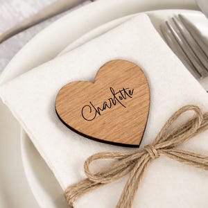 Personalised Wedding Place Names | Wooden Table Place Setting | Engraved Heart Name Tags | Rustic Table Decor | Custom Name Cards VA194