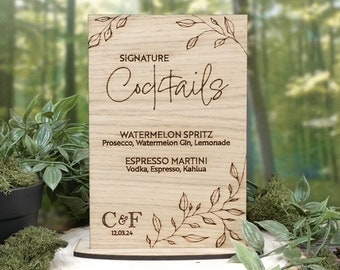 Wooden Drinks Cocktails Wedding Sign - Personalised with initials and wedding date VA237