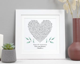 Personalised Song Lyrics Print | Custom Wedding, Anniversary or Memorial Gift | First Dance or Special Song Wall Art VA211