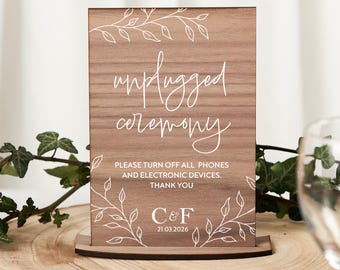 Unplugged Wedding Sign | No Phones Ceremony Sign | Personalised Wooden Wedding Sign | Rustic Wedding Decor VA136