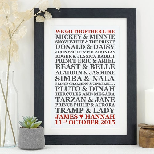 Disney Couples Gift Personalised Disney Wedding Present Etsy Uk