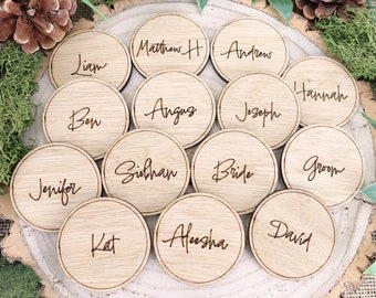 Wooden table place names | Wedding circle place setting VA195