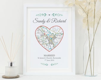 Special Location Map Gift | Personalised Engaged, Married, Met Print | Paper Anniversary Present | First met location | Couples Gift VA096