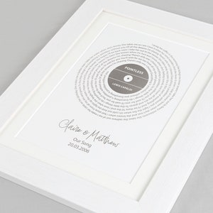 May include: A white framed print with a grey record design featuring the song "Pointless" by Lewis Capaldi. The print is personalised with the names "Claire & Matthew" and the date "20.03.2006".