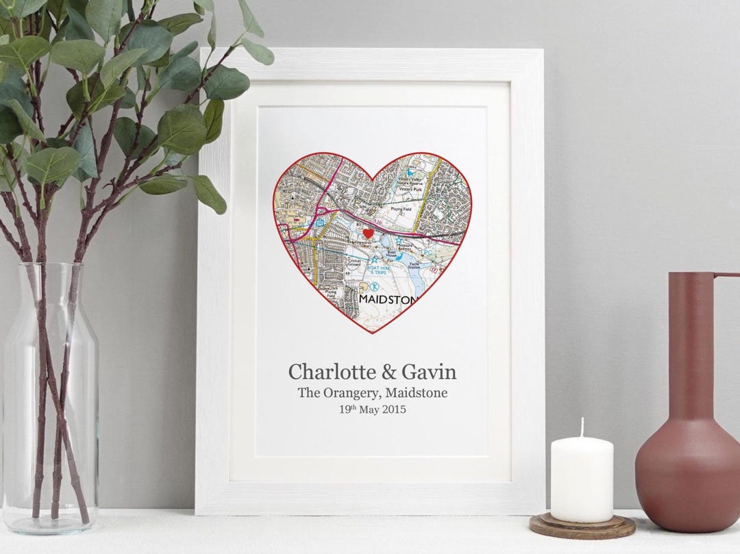 Personalised Couples Map Print | Custom Home Location Gift | Paper ...