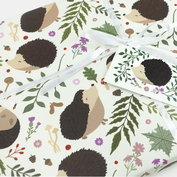 Hedgehog wrapping paper | Woodland creature eco friendly gift wrap | Premium quality sheet + Tag | Zero plastic packaging 70x50cm