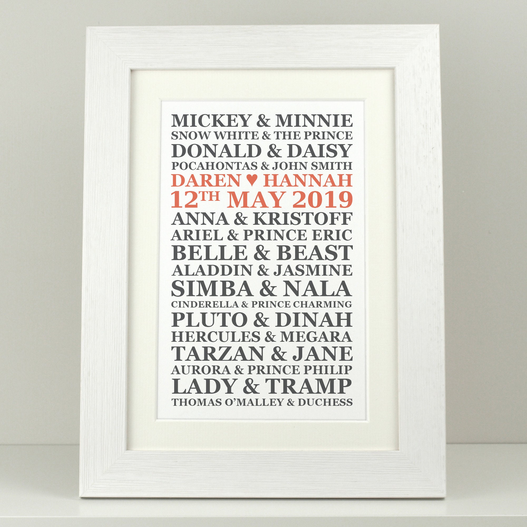 Personalised wedding gift print / Disney Anniversary gift / Etsy