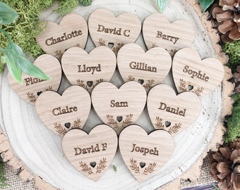 Wooden table place names | Wedding heart place setting VA217