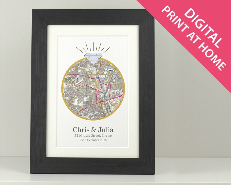 Wall hanging Wedding ring I do gift Personalised OS map engagment present