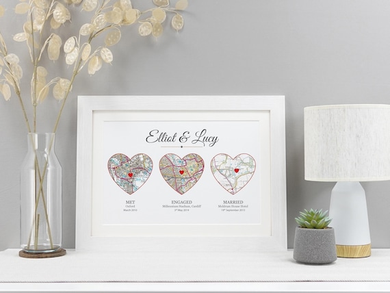 Met Engaged Married Map Print | Wedding Anniversary Gift | Personalised Couples Print | Paper Anniversary | Unique Wedding Gift VA069
