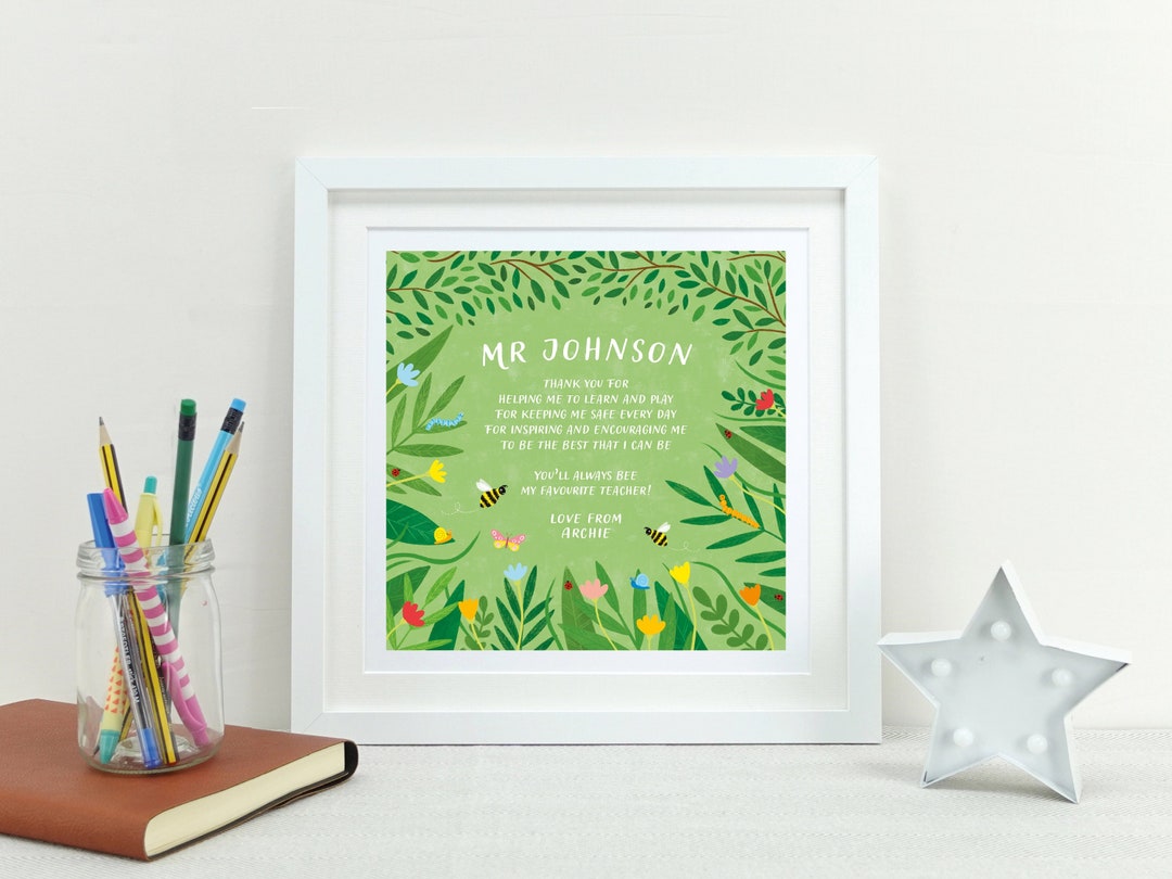 Thank You Teacher Gift Personalised Floral Nursery Leaving Present Gift ...