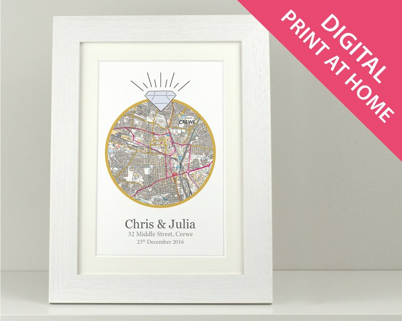Wall hanging Wedding ring I do gift Personalised OS map engagment present