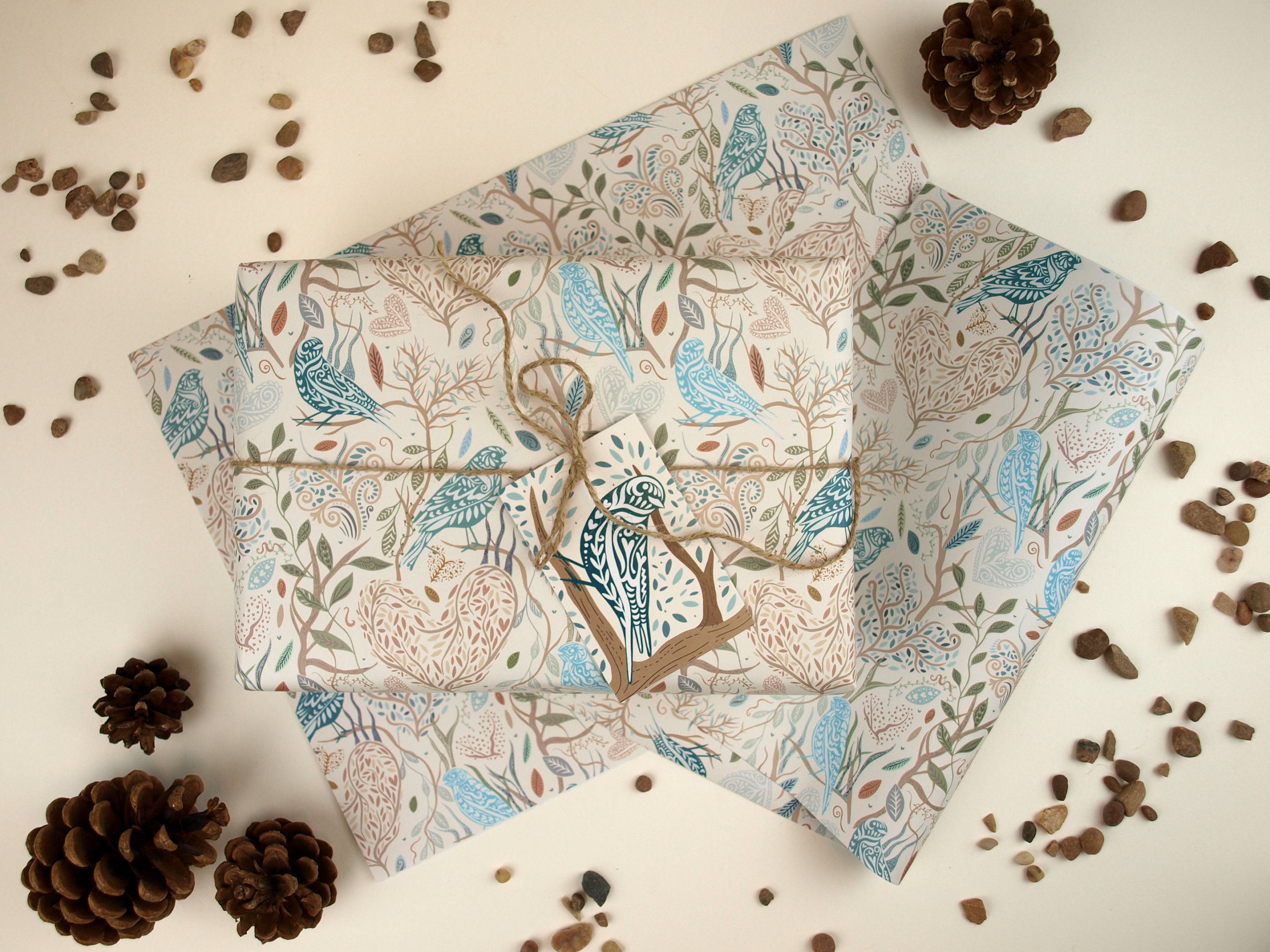 Luxury Eco Wrapping Paper | Bird and Hearts Gift wrap | Birthday Anni…