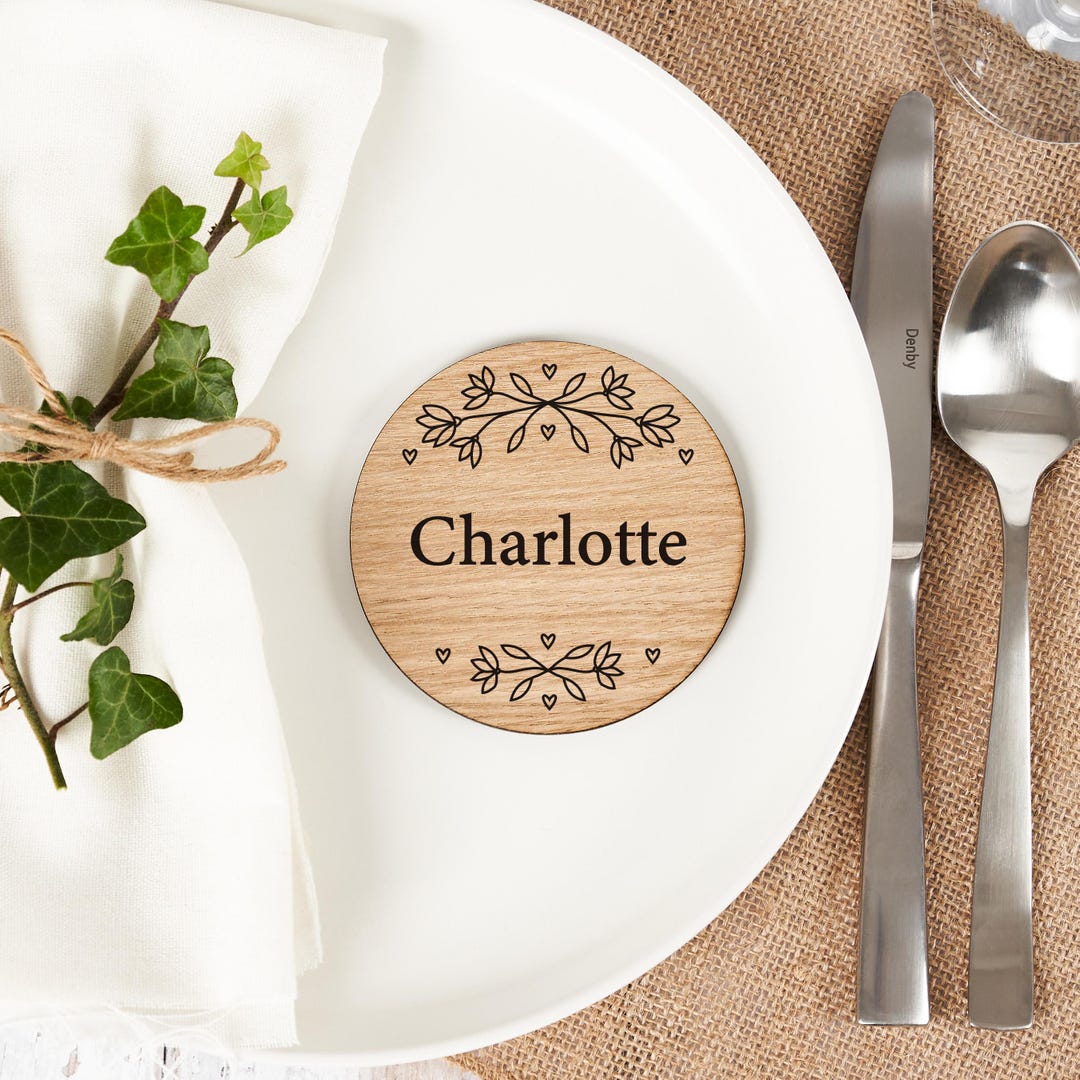 Personalised Wedding Place Names | Wooden Table Place Setting | Floral ...