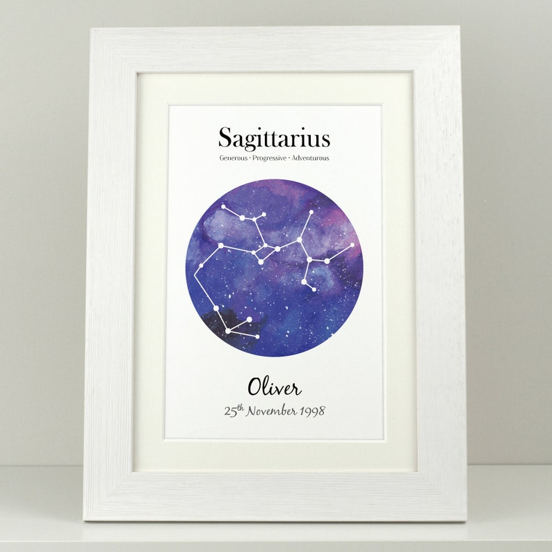 Personalised Star sign birthday gift  horoscope gift  Star chart  Watercolour all star signs available  unique gift VA048