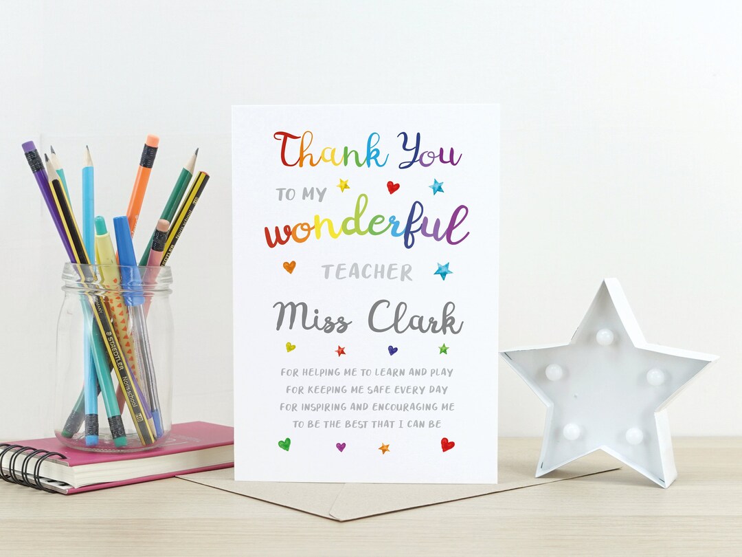 Thank You Teacher Card Personalised End of Term Leaving Card Greeting ...