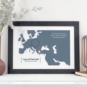 Cadeau de déménagement pour un ami | Carte d'adieu personnalisée | Cadeau d'amitié interurbain | Affiche de départ d'un ami VA116