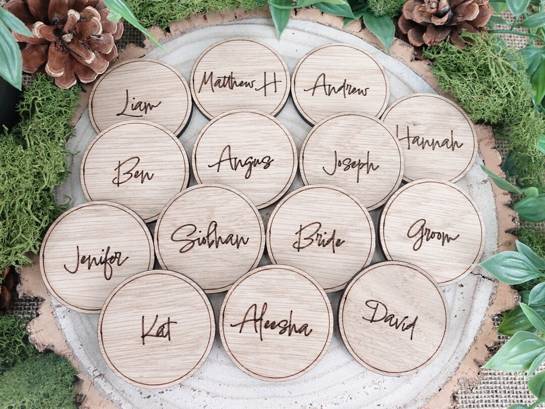 Wooden Table Place Names Wedding Circle Place Setting VA195 Etsy UK