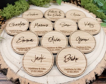 Wooden table place names | Wedding circle place setting VA205