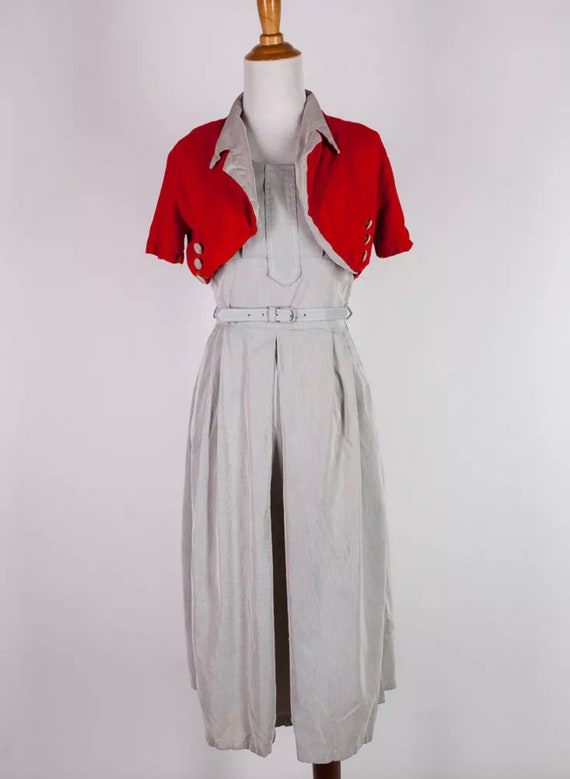 1950s Vintage Grey and Red Dress Set - image 1