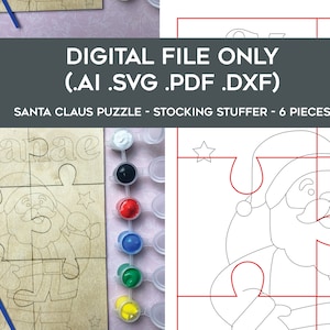 Santa puzzle to Paint SVG Cut File - Christmas puzzle, for custom name - Perfect for Glowforge