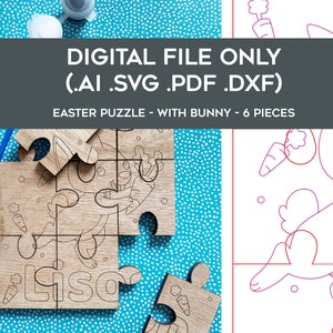 Easter Bunny Rabbit puzzle to Paint SVG Cut File - Easter puzzle, for custom name - Perfect for Glowforge