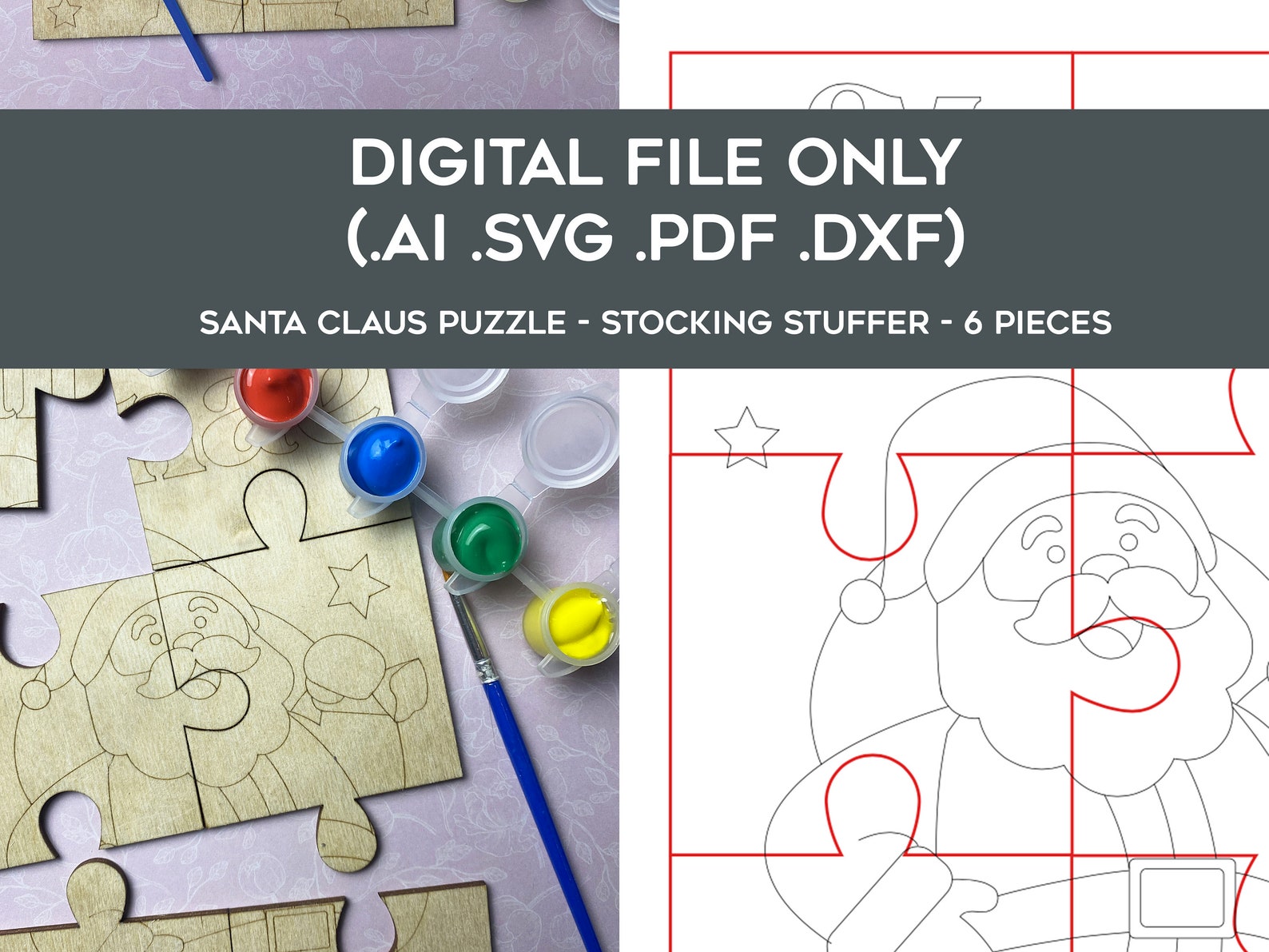 Santa Puzzle to Paint SVG Cut File - Christmas Puzzle, for Custom Name ...