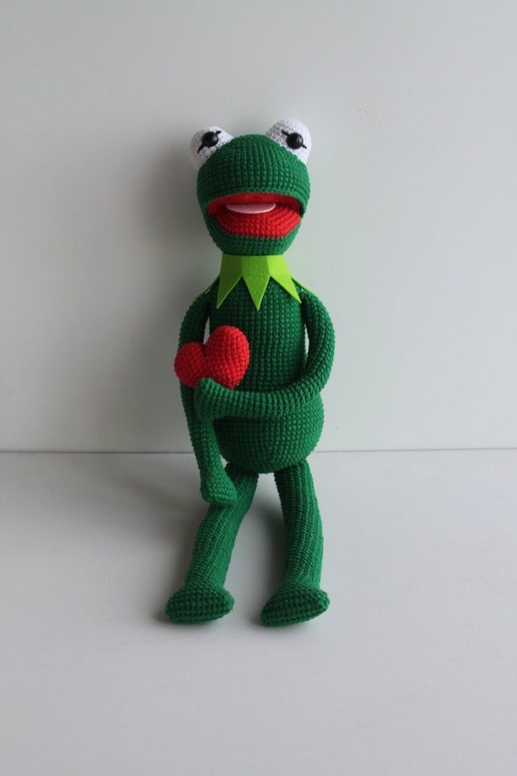 Kermit crochet the frog green cotton knit toy Etsy