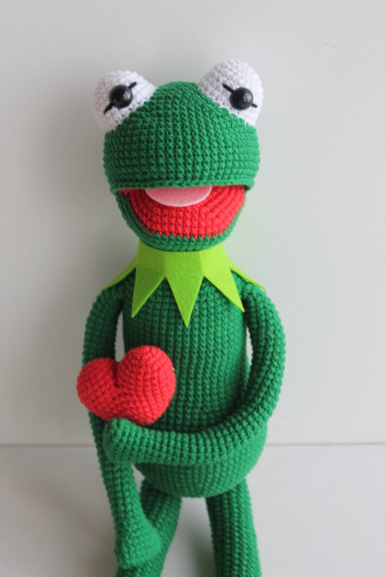 Kermit crochet the frog green cotton knit toy Etsy