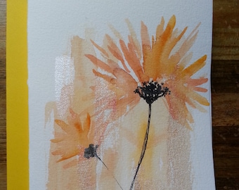 Blank card, greeting card, original card, watercolour card, flowers card, floral card, unique card, thank you card, birthday card