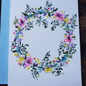 Blanco kaart, wenskaart, originele kaart, aquarelkaart, bloemenkaart, bloemenkaart, unieke kaart, bedankkaart, verjaardagskaart