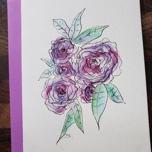 Blanko Karte, Grußkarte, Original Karte, Aquarell Karte, Blumen Karte, Blumen Karte, Unikat Karte, Dankeskarte, Geburtstagskarte