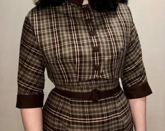 1950s wiggle dress plaid