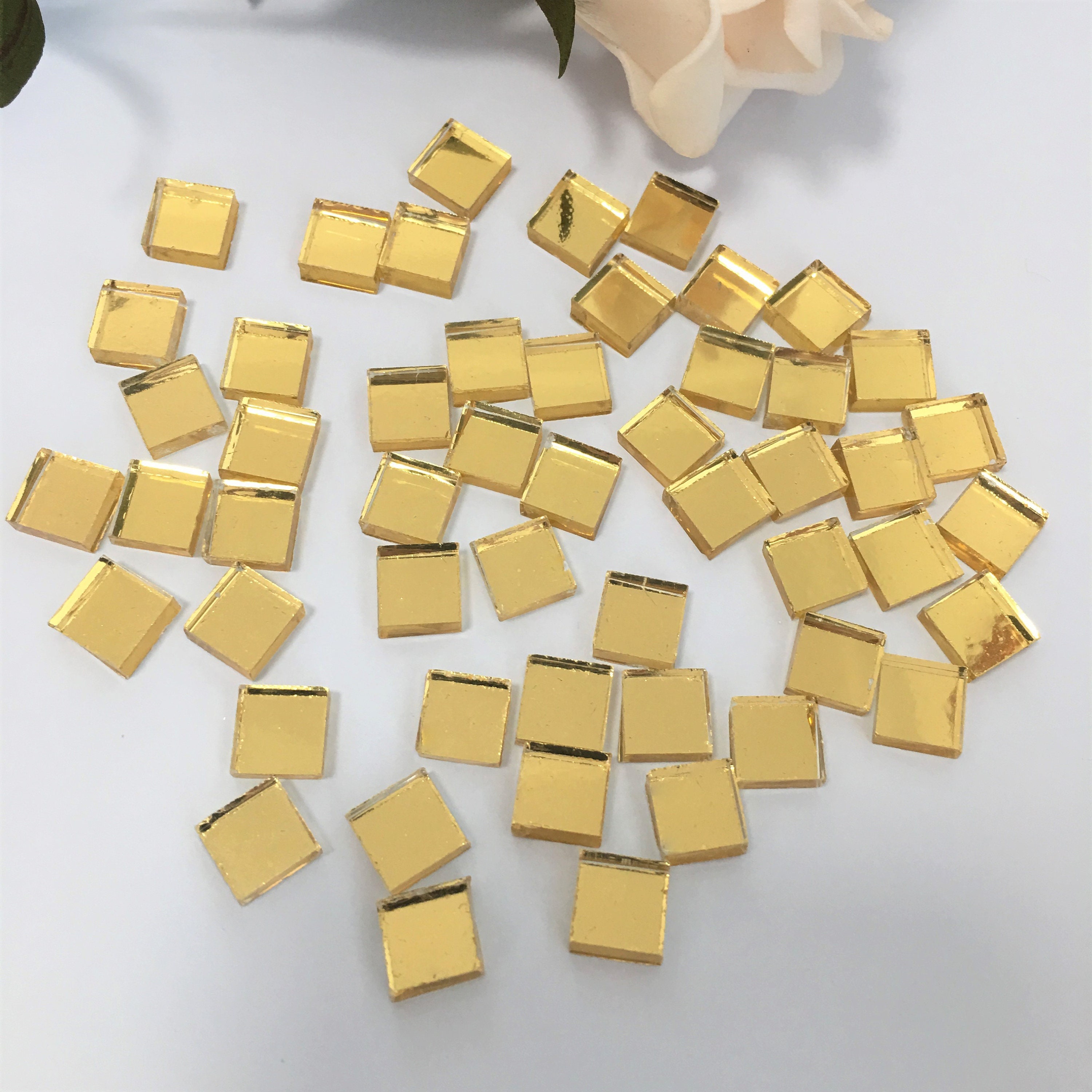 50 Pieces, Gold Glass Mirror Tiles, Triangle Shape, Size 2 X 2 X 2