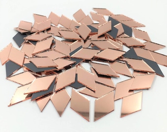 200pcs 1" x 1/2" Diamond Shape Mirror Mosaic Tiles Rose Gold Craft Mirrors