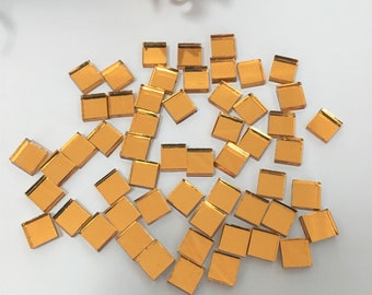 3/8’’ Small Glass Square Craft Mirrors Bulk 100 Pieces Mosaic Tiles Dark Gold 1x1cm