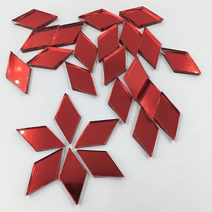 100 Pieces, Wine Red Diamond Shape Glass Mirror Tiles, Size Approx 1 X 2  Cm, Thickness 1.8 Mm, Art&craft 