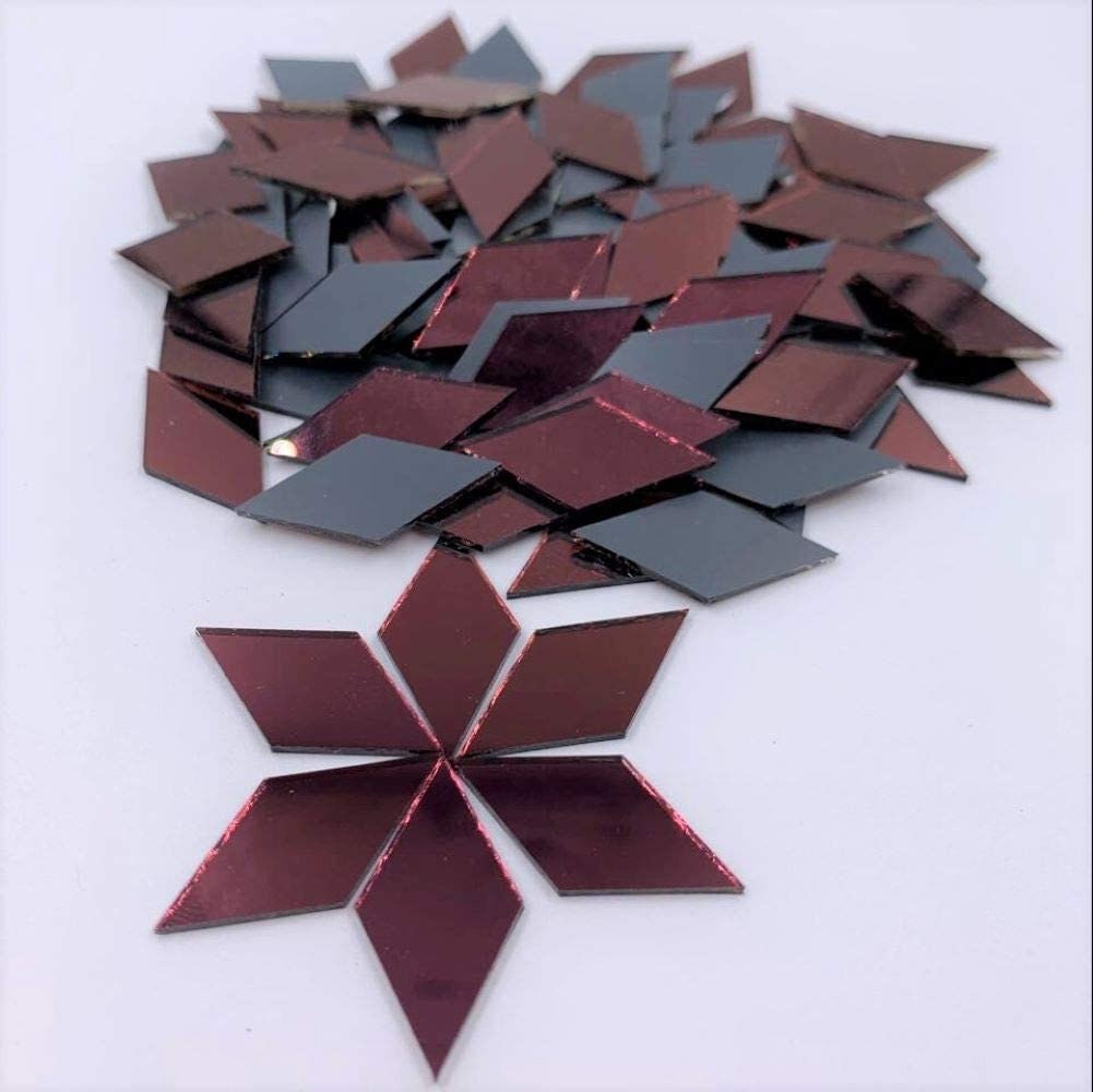 100 Pieces Pink Rose Glass Mirror Tiles Diamond Shape Size 